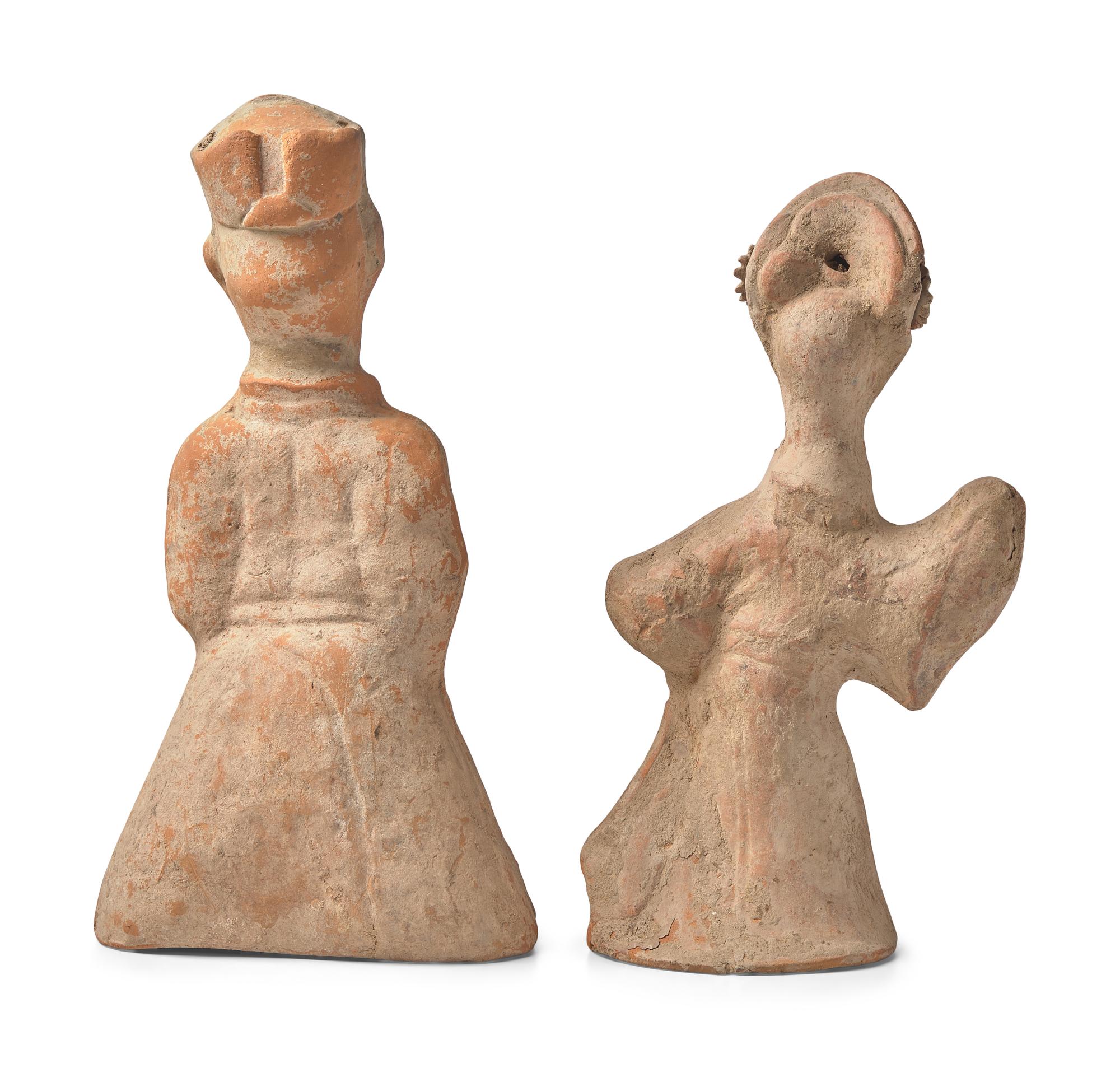 Two Large Chinese Sichuan Pottery Figures of Entertainers