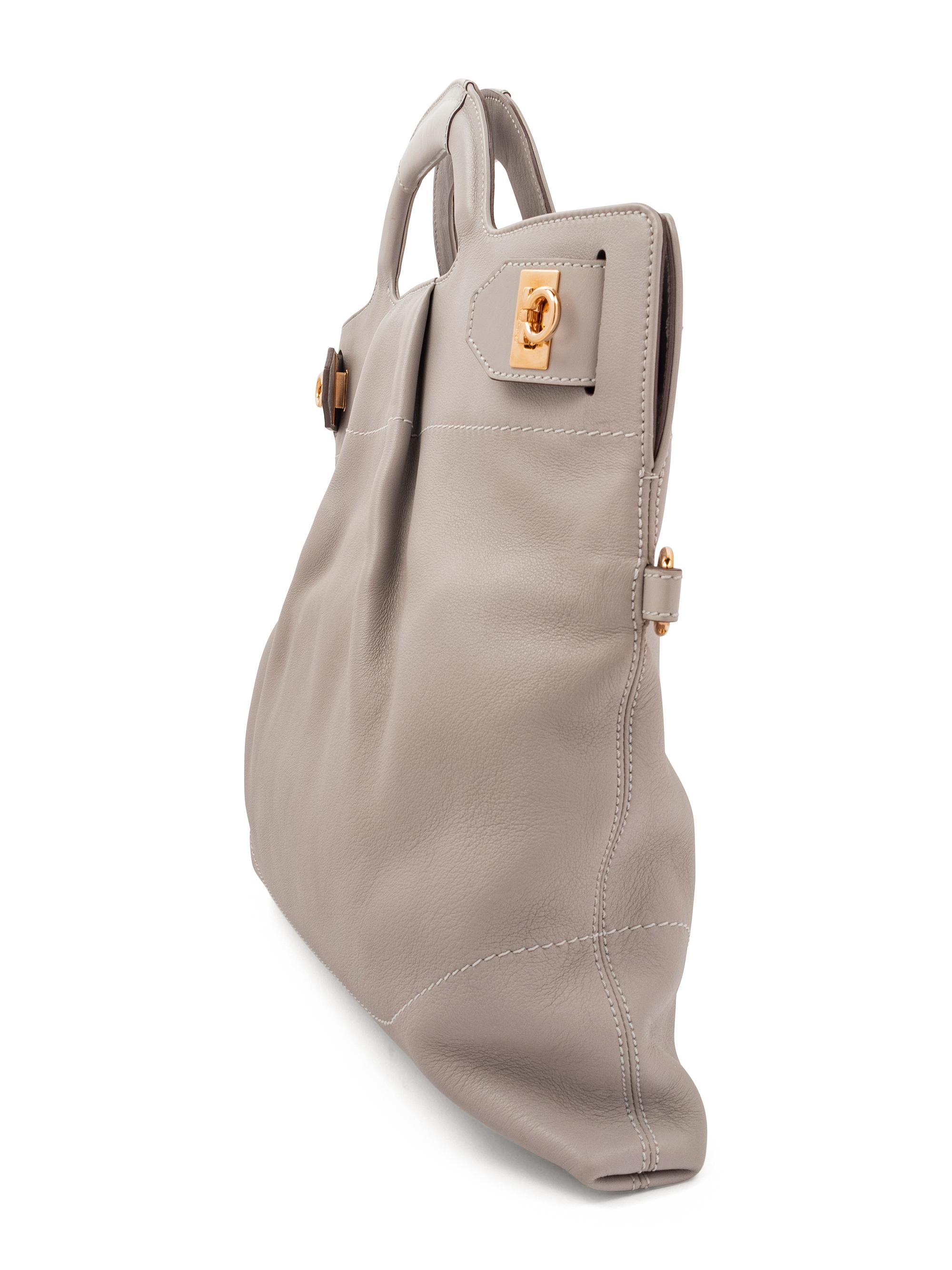 Salvatore Ferragamo Gray Leather Handbag, 2000s