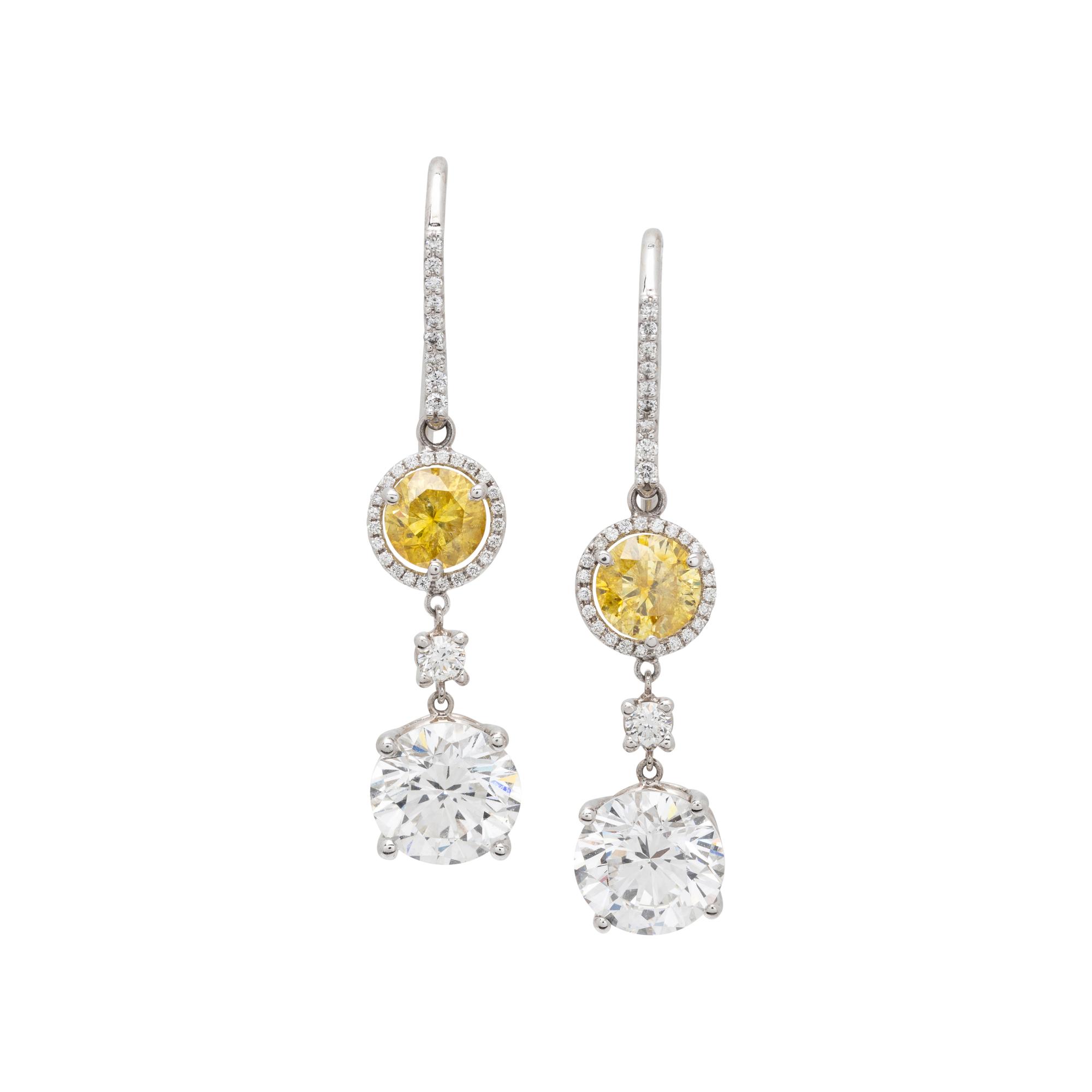 FANCY VIVID YELLOW DIAMOND AND DIAMOND EARRINGS