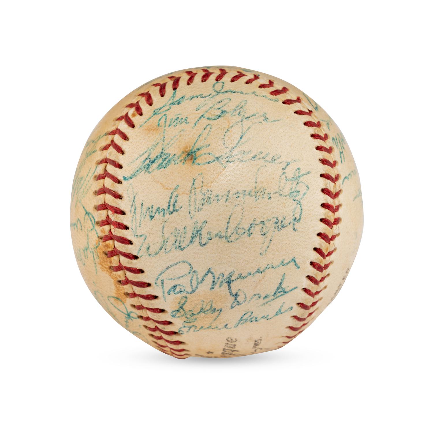 A 1955 Chicago Cubs Team Signed Autograph Baseball Including Early Career Ernie Banks Signature (Beckett Authentication Services)
