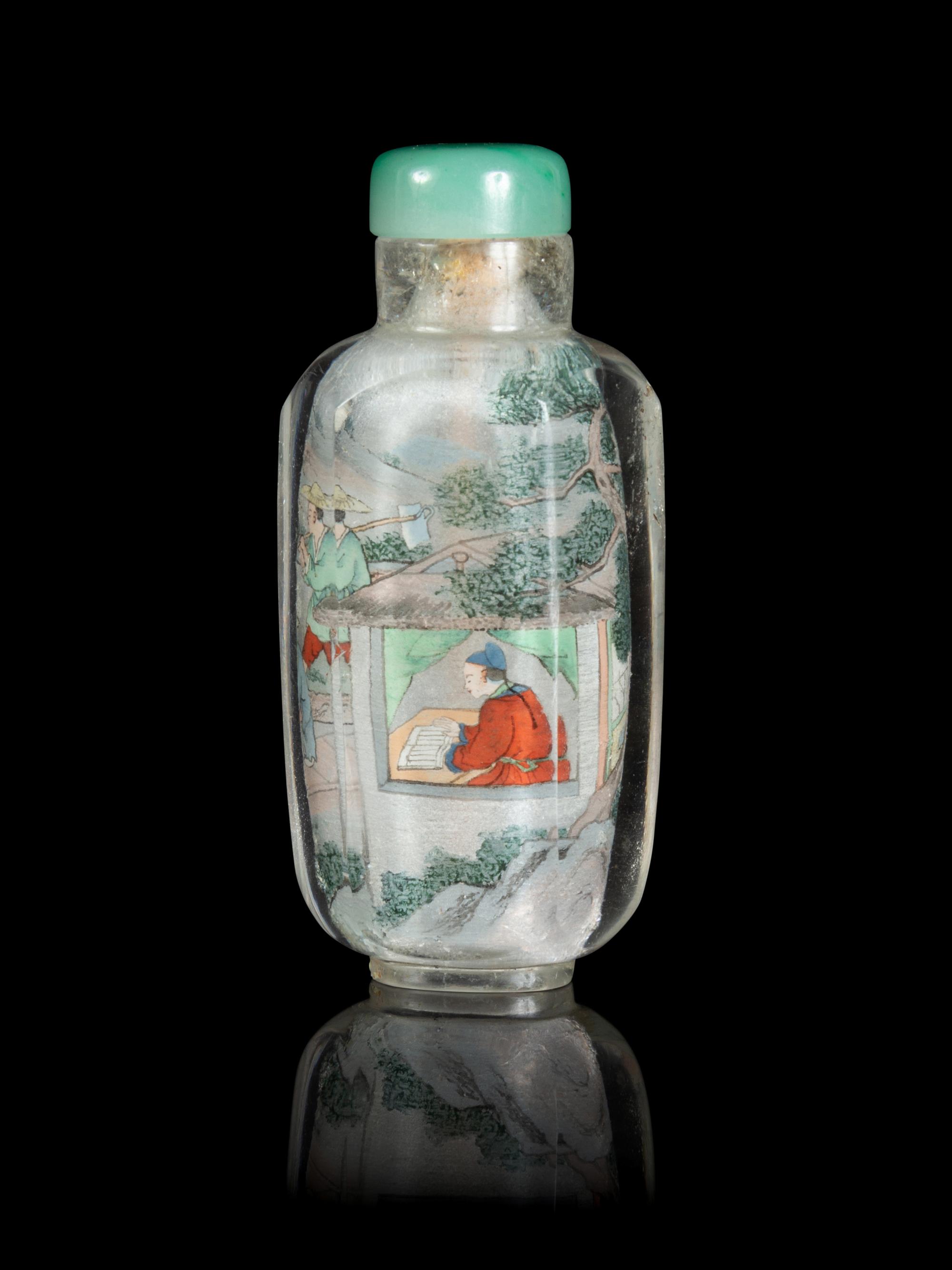 An Inside Painted Rock Crystal Hexagonal Form Snuff Bottle