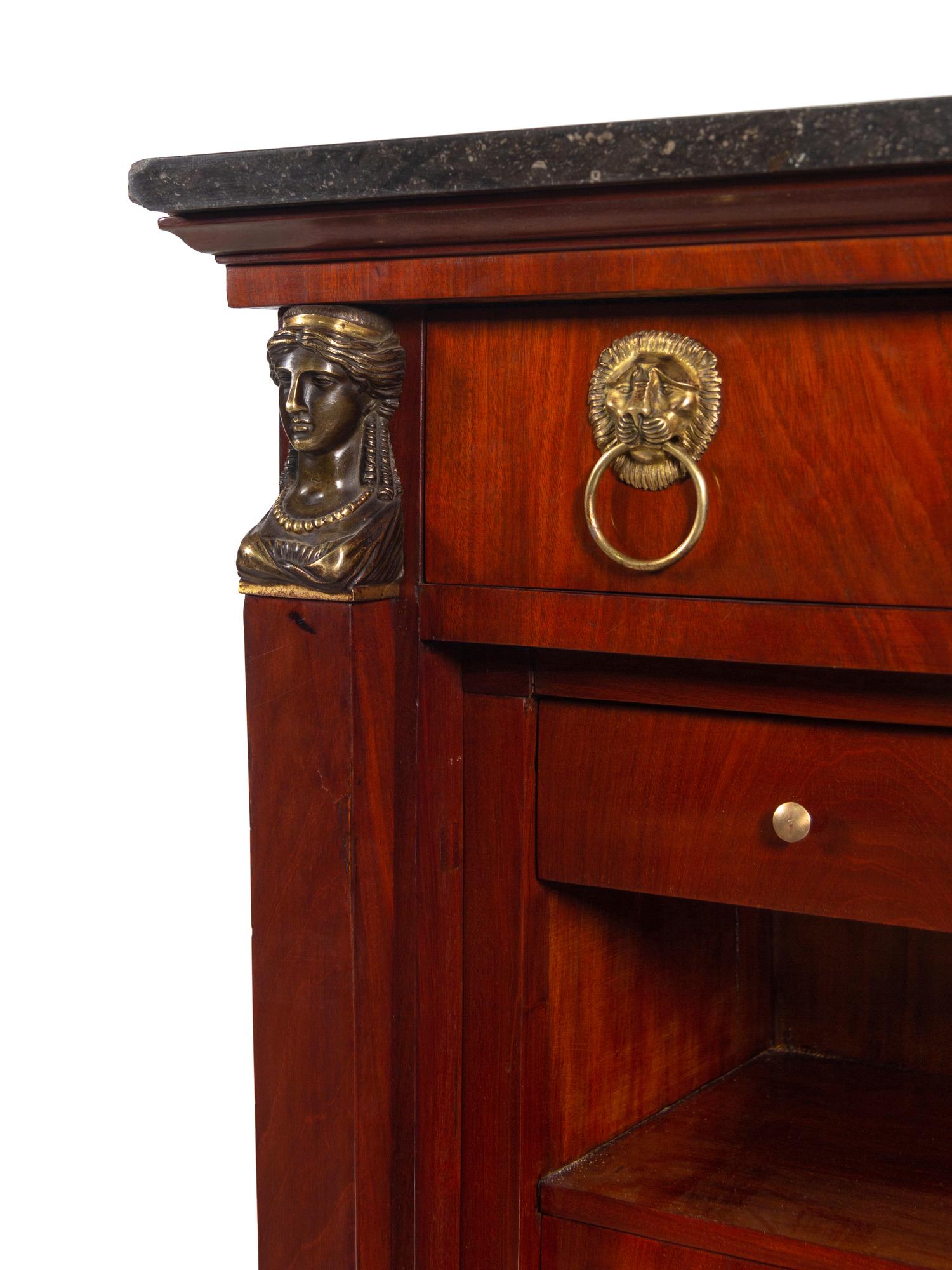An Empire Style Bronze Mounted Mahogany Marble-Top Secrétaire à Abattant