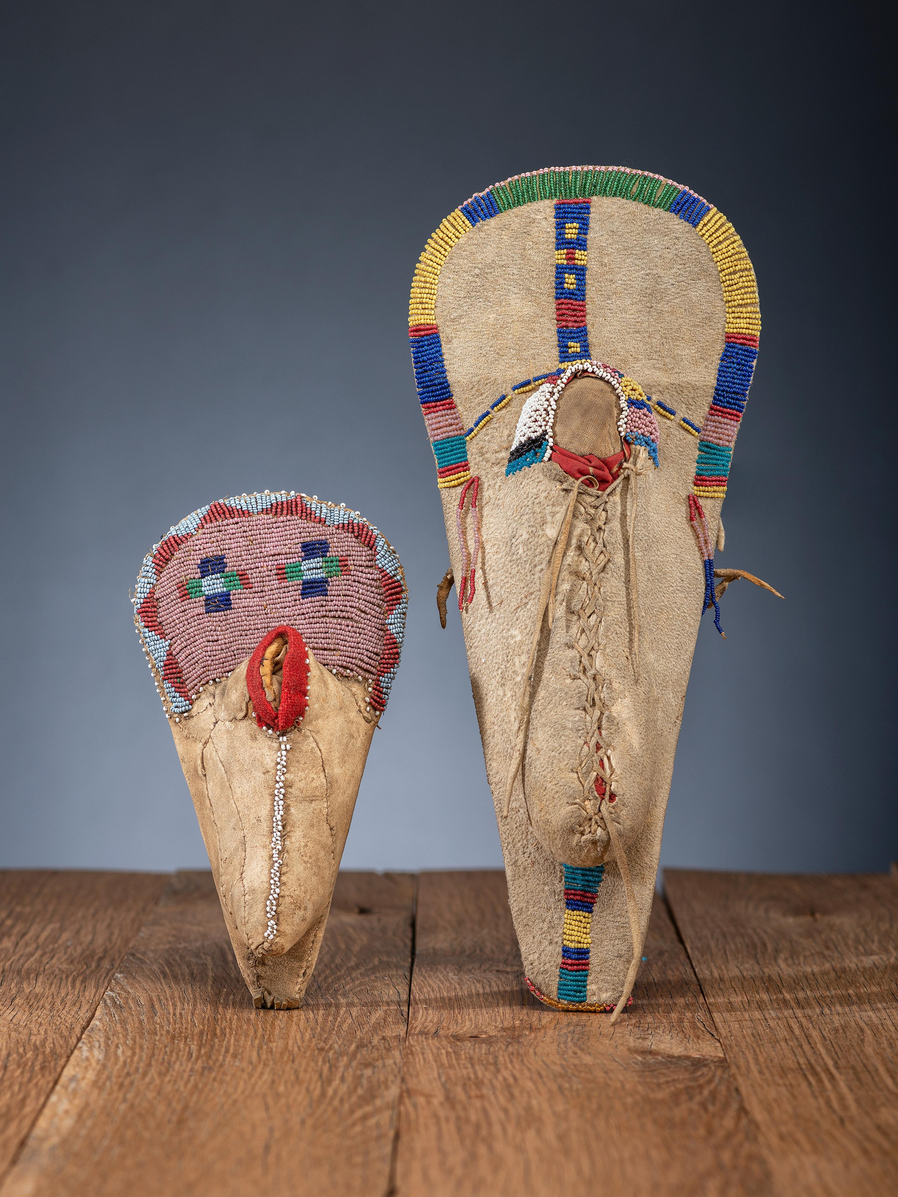 Bannock and Ute Beaded Hide Toy Cradles