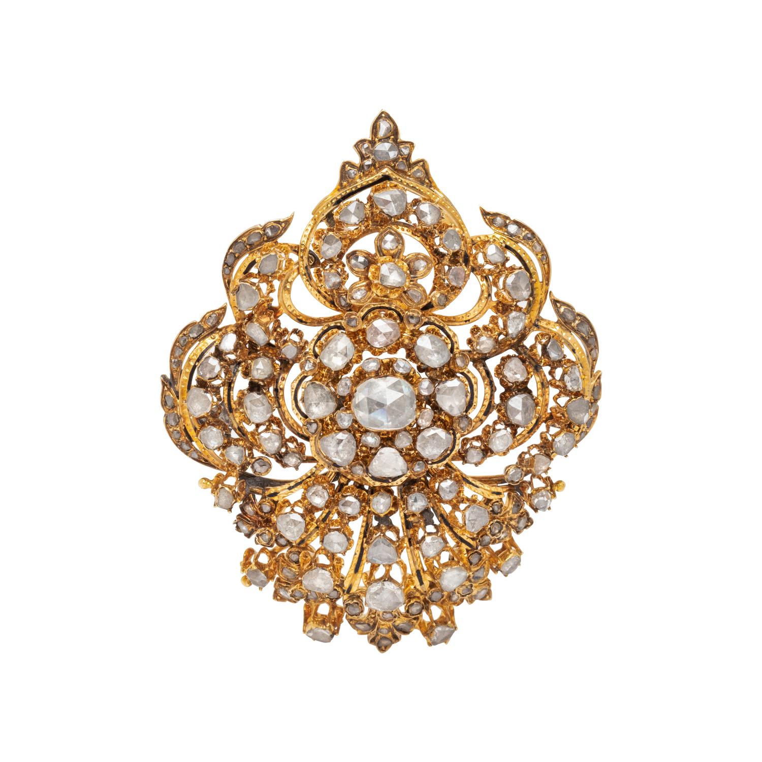 ANTIQUE, YELLOW GOLD AND DIAMOND BROOCH