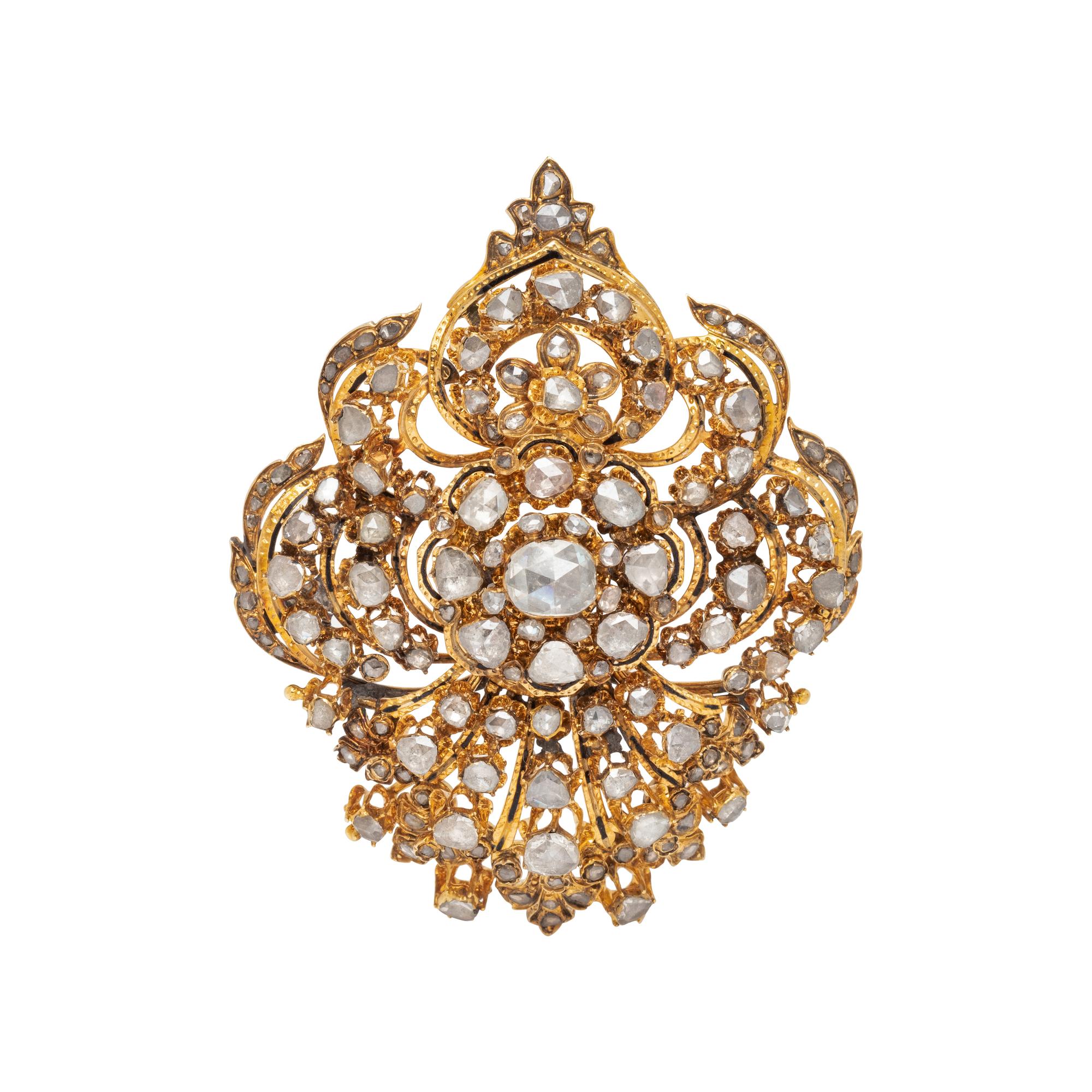 ANTIQUE, YELLOW GOLD AND DIAMOND BROOCH