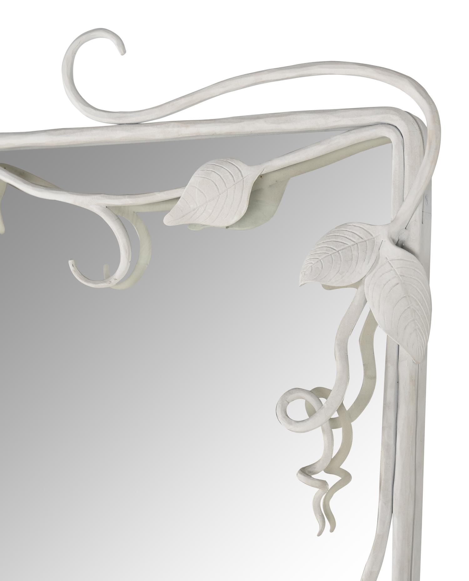 A Custom White Painted Iron Mirror