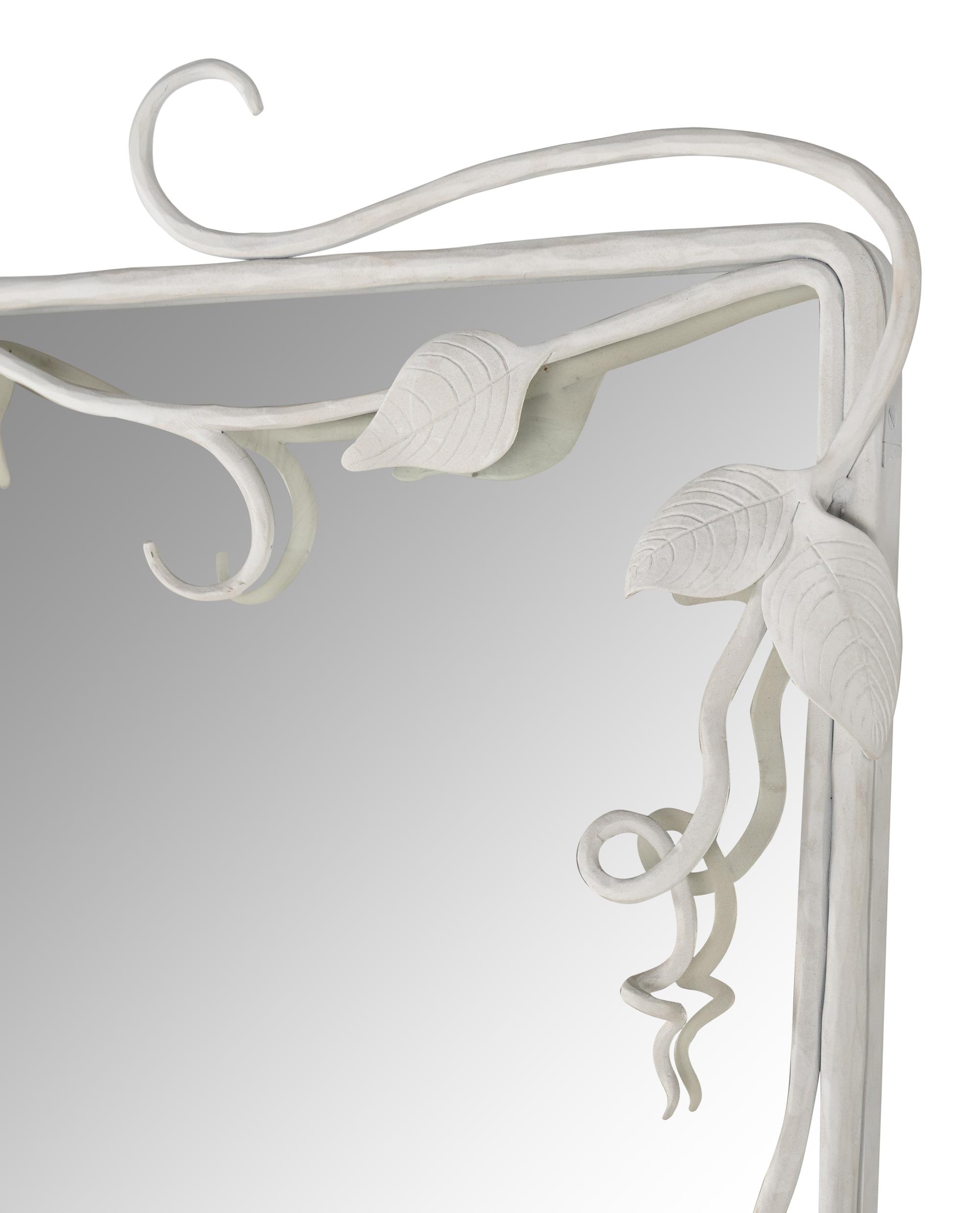 A Custom White Painted Iron Mirror