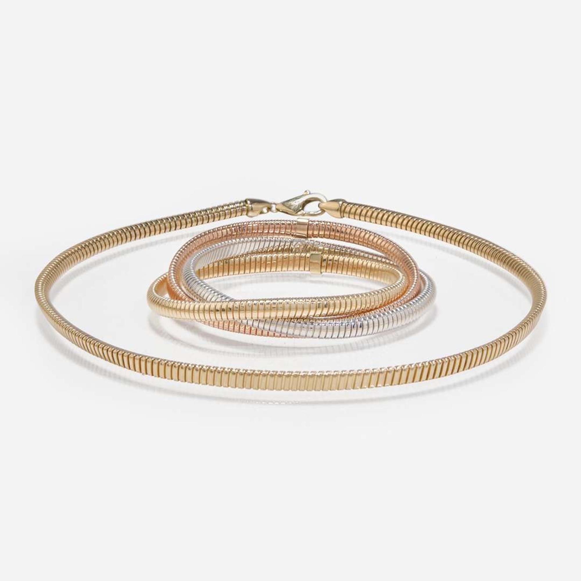 A Matching Set of 14K Gold Flexible Bracelet and Necklace