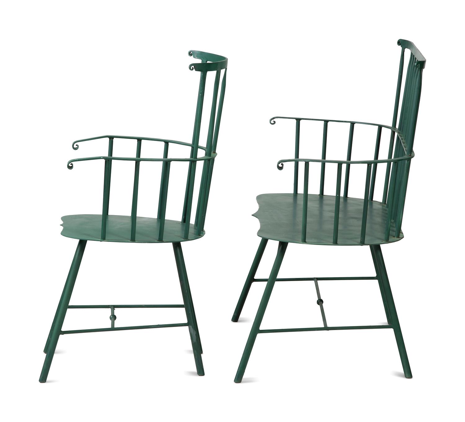 A Suite of Painted Metal Windsor Patio Furniture