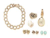 GORHAM BROOCH AND SIX PIECES OF SILVER JEWELRY