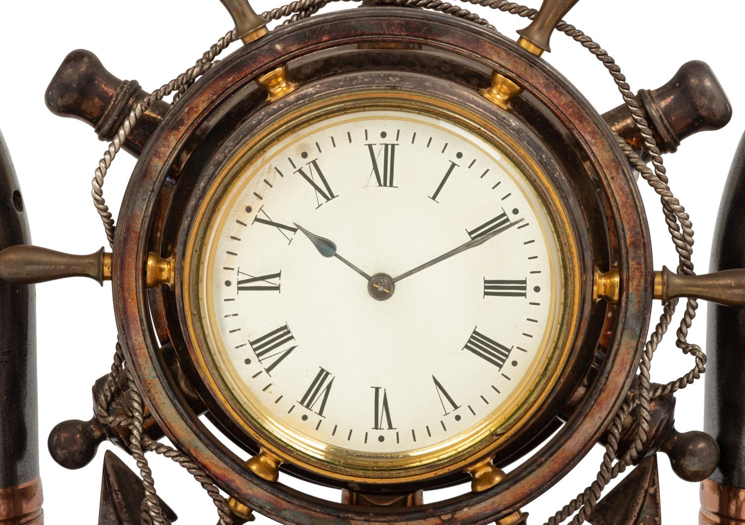 A Continental Steel and Brass Nautical Mantel Clock