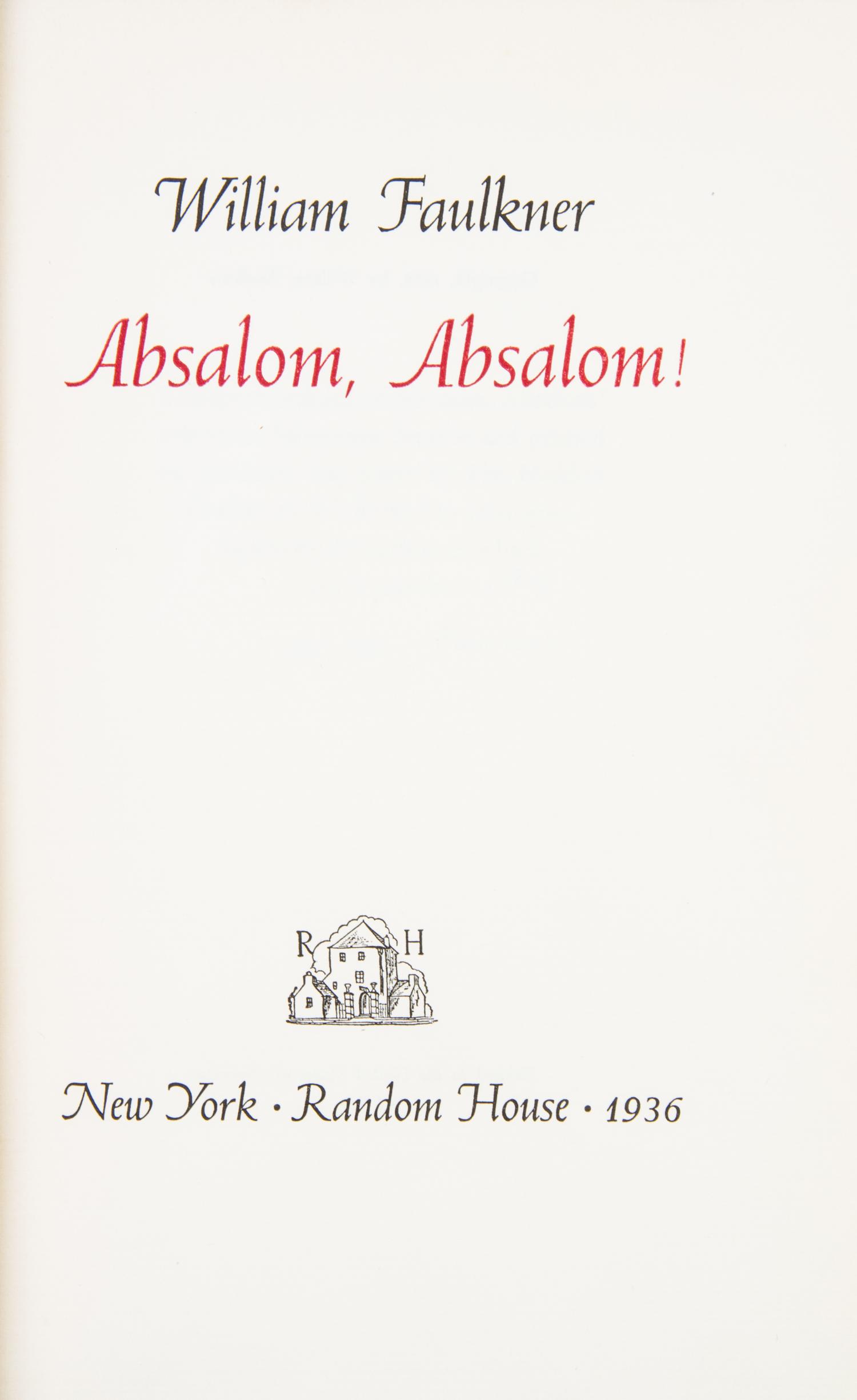 FAULKNER, WILLIAM. Absalom, Absalom! New York, 1936. First edition, limited. Signed by Faulkner.