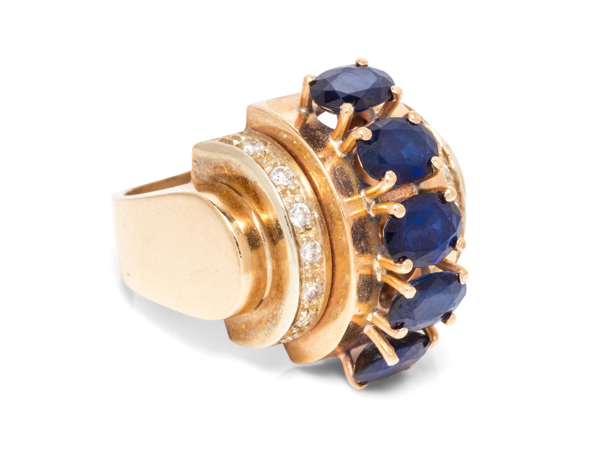 A Yellow Gold, Sapphire and Diamond Ring, Italian,