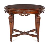 A Louis XVI Style Marquetry and Mahogany Center Table