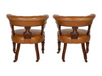 A Pair of William IV Style Leather-Upholstered Mahogany Armchairs