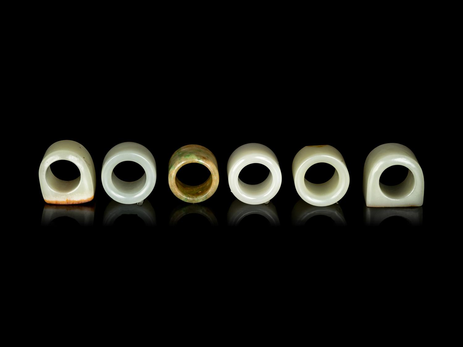 Six Chinese Jade Archer's Rings