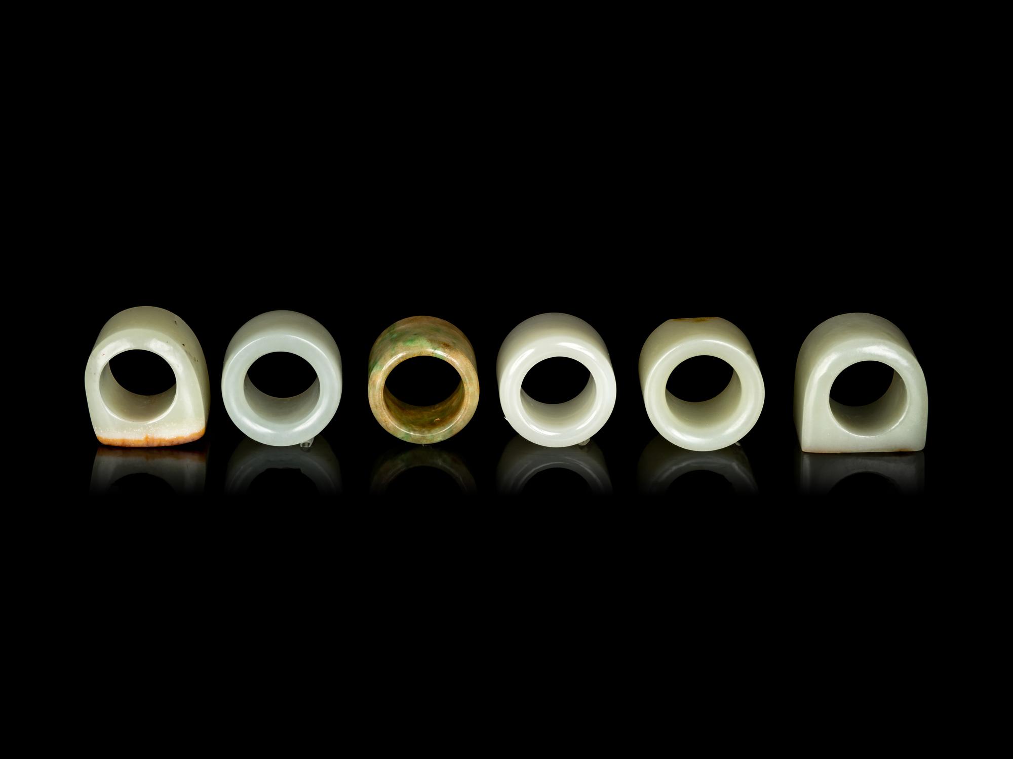Six Chinese Jade Archer's Rings