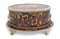An English Tortoise Shell Inset Silverplate Table Casket, Width 13 7/8 inches.