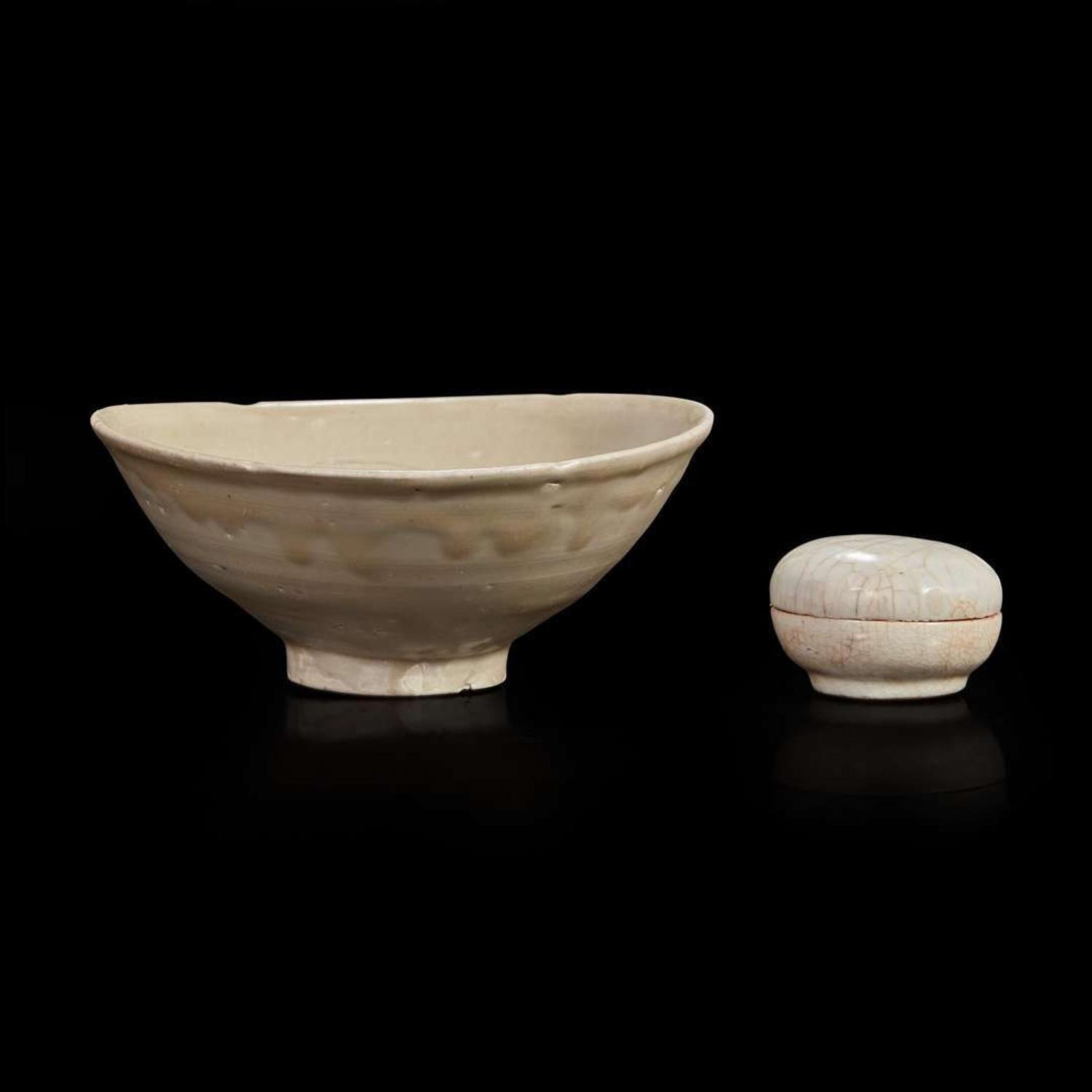 A Chinese small crackle-glaze circular box and a Chinese incised bowl Song dynasty