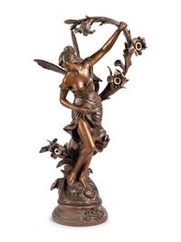 A French Cast Metal Three-Light Newel Post Lamp