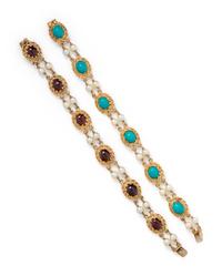 COLLECTION OF YELLOW GOLD, GEMSTONE AND CULTURED PEARL BRACELETS