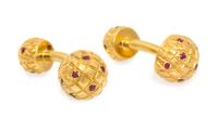 A Pair of Vintage 18 Karat Yellow Gold and Ruby Cufflinks, Van Cleef & Arpels, 15.50 dwts.