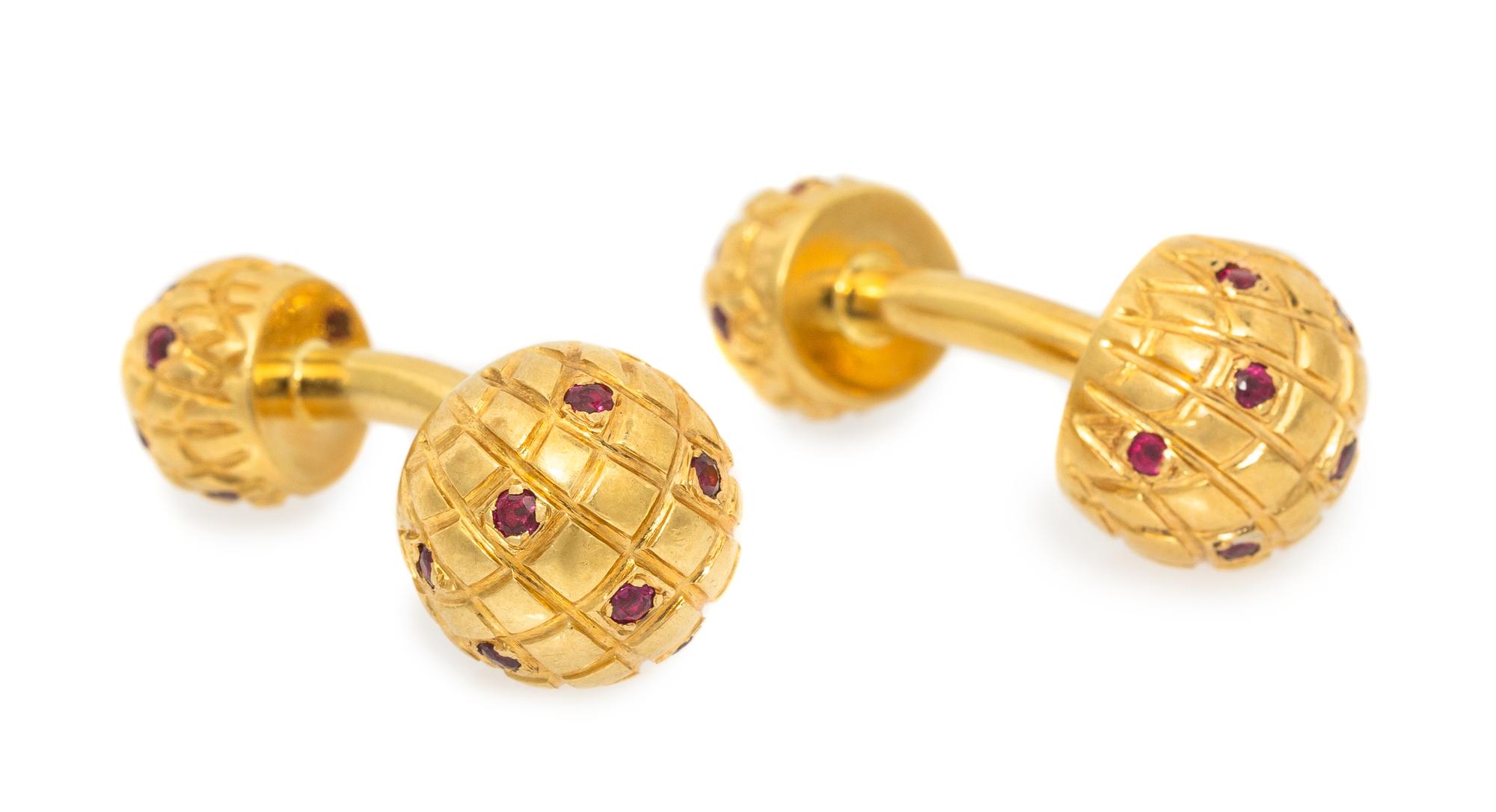 A Pair of Vintage 18 Karat Yellow Gold and Ruby Cufflinks, Van Cleef & Arpels, 15.50 dwts.