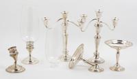 A Collection of American Silver Table Articles, 20TH CENTURY, comprising a pair of Fisher three-light candelabra, a pair of Internation