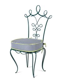 A Painted Iron Glass-Top Table and Chairs in the Style of Rene Prou