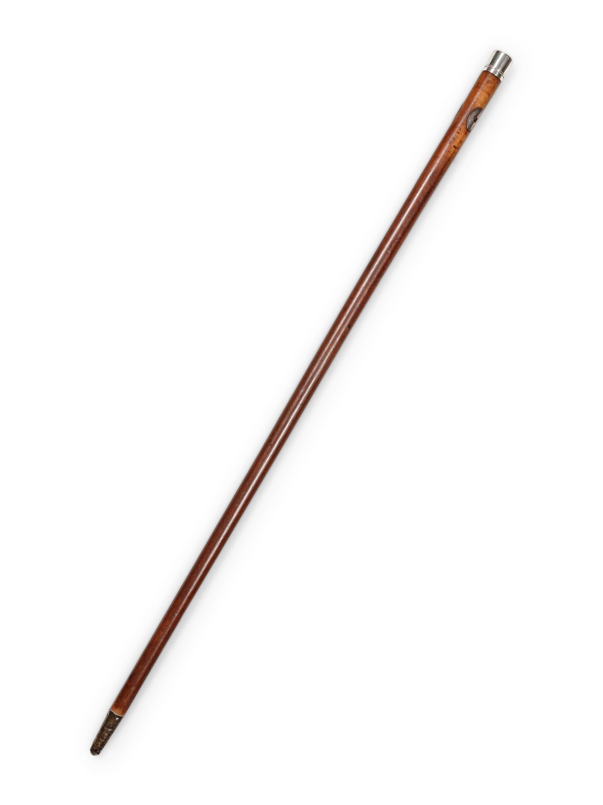 A Silvered Metal Mounted Malacca Bootmaker's 'System' Walking Stick