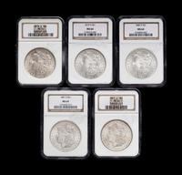 Five Morgan $1 Coins (NGC MS64)