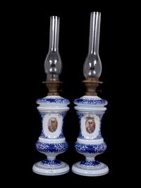 A Pair of Persian Market Opaline Glass Oil Lamps