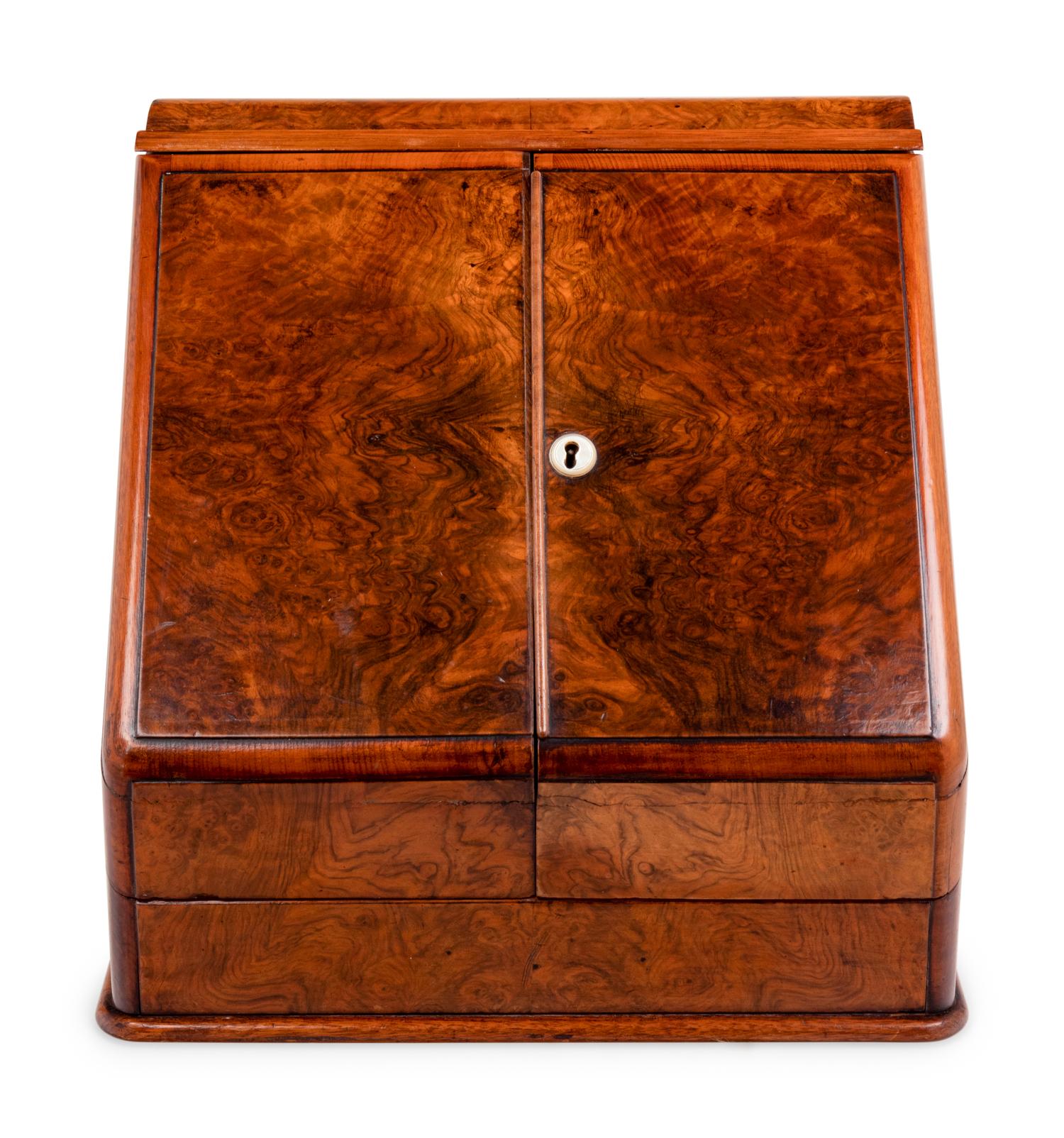 A Large English Brass Mounted Walnut Stationery and Calendar Box