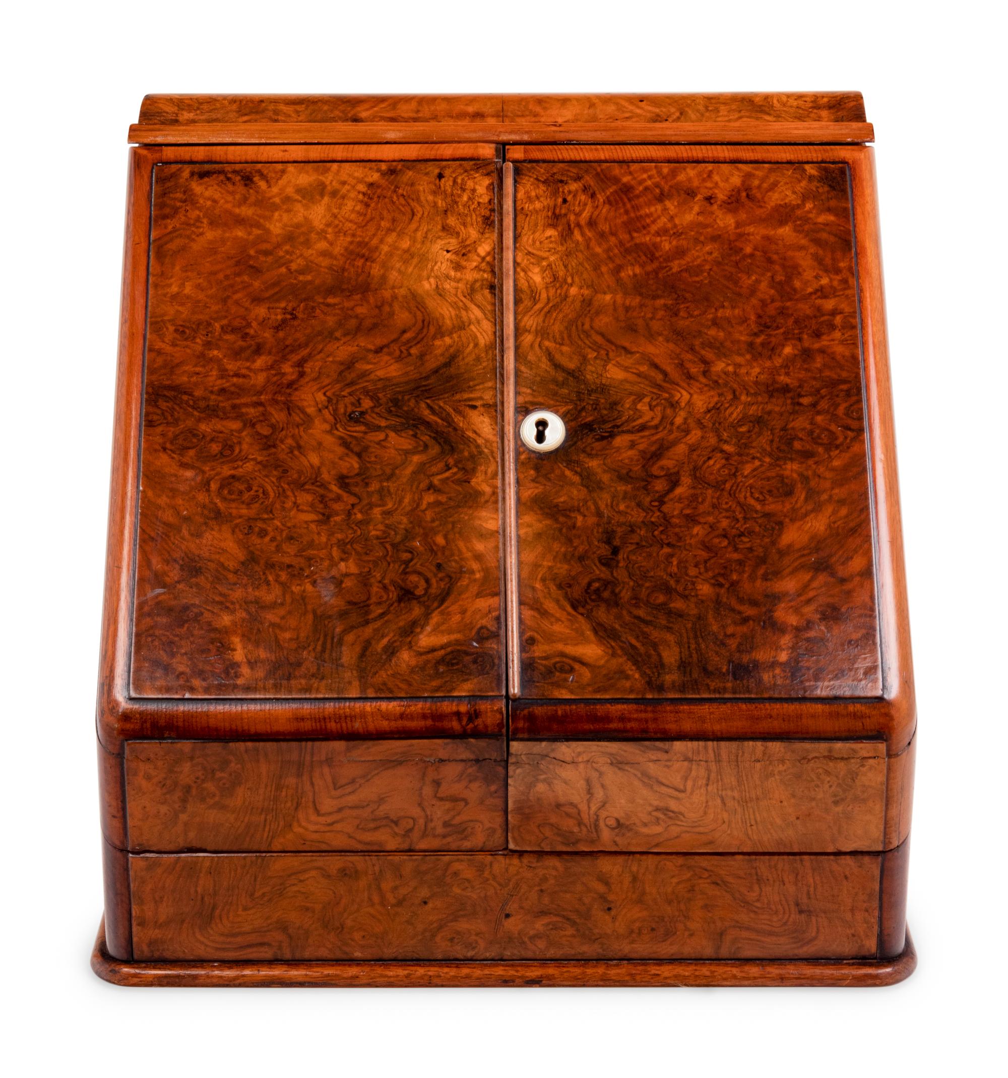 A Large English Brass Mounted Walnut Stationery and Calendar Box