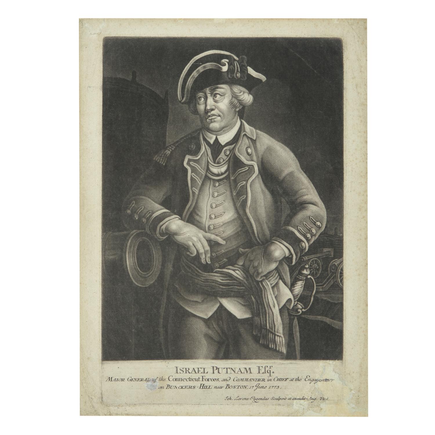 [American Revolution] Rugendas, Johann Lorenz. Israel Putnam Esqr. Major General of the Connecticut Forces, and Commander in Chief at the Engagement on Bunckers-Hill near Boston, 17 June 1775