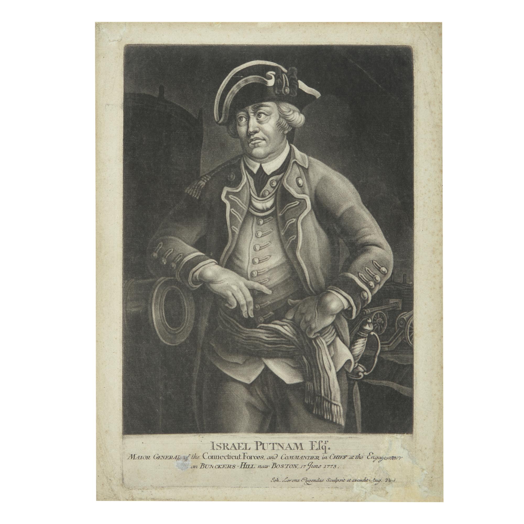 [American Revolution] Rugendas, Johann Lorenz. Israel Putnam Esqr. Major General of the Connecticut Forces, and Commander in Chief at the Engagement on Bunckers-Hill near Boston, 17 June 1775