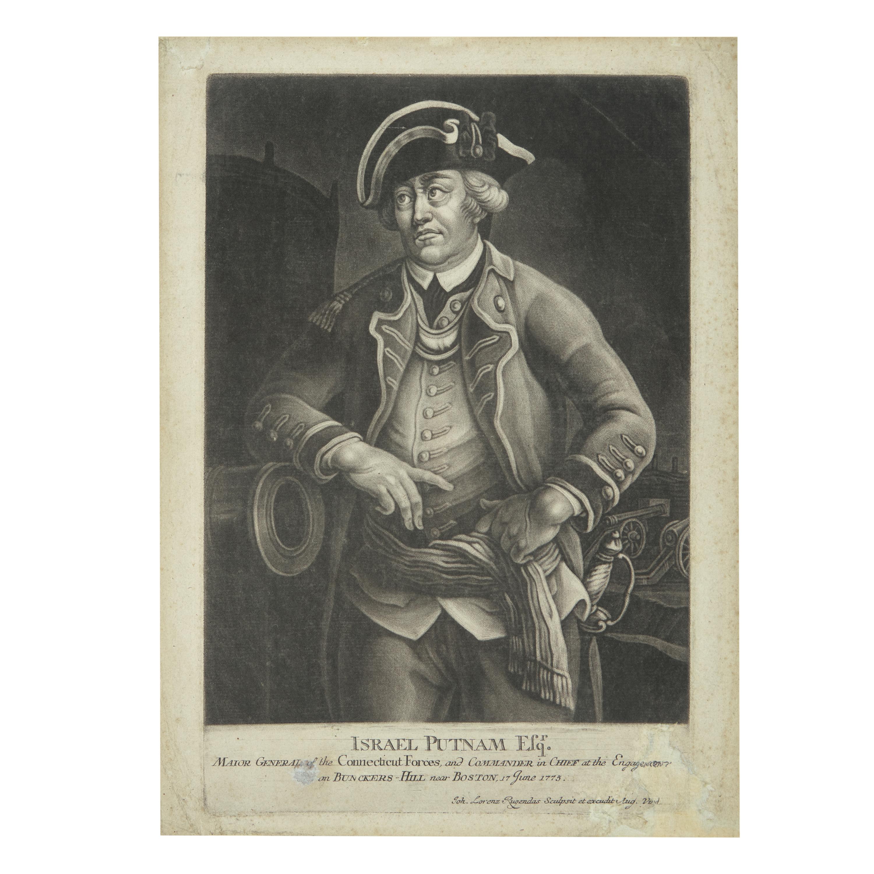 [American Revolution] Rugendas, Johann Lorenz. Israel Putnam Esqr. Major General of the Connecticut Forces, and Commander in Chief at the Engagement on Bunckers-Hill near Boston, 17 June 1775