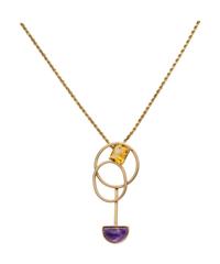 YELLOW GOLD, CITRINE AND AMETHYST PENDANT/NECKLACE