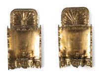 A Pair of Dutch Pressed Brass One-Light Shell-and-Flower Wall Sconces