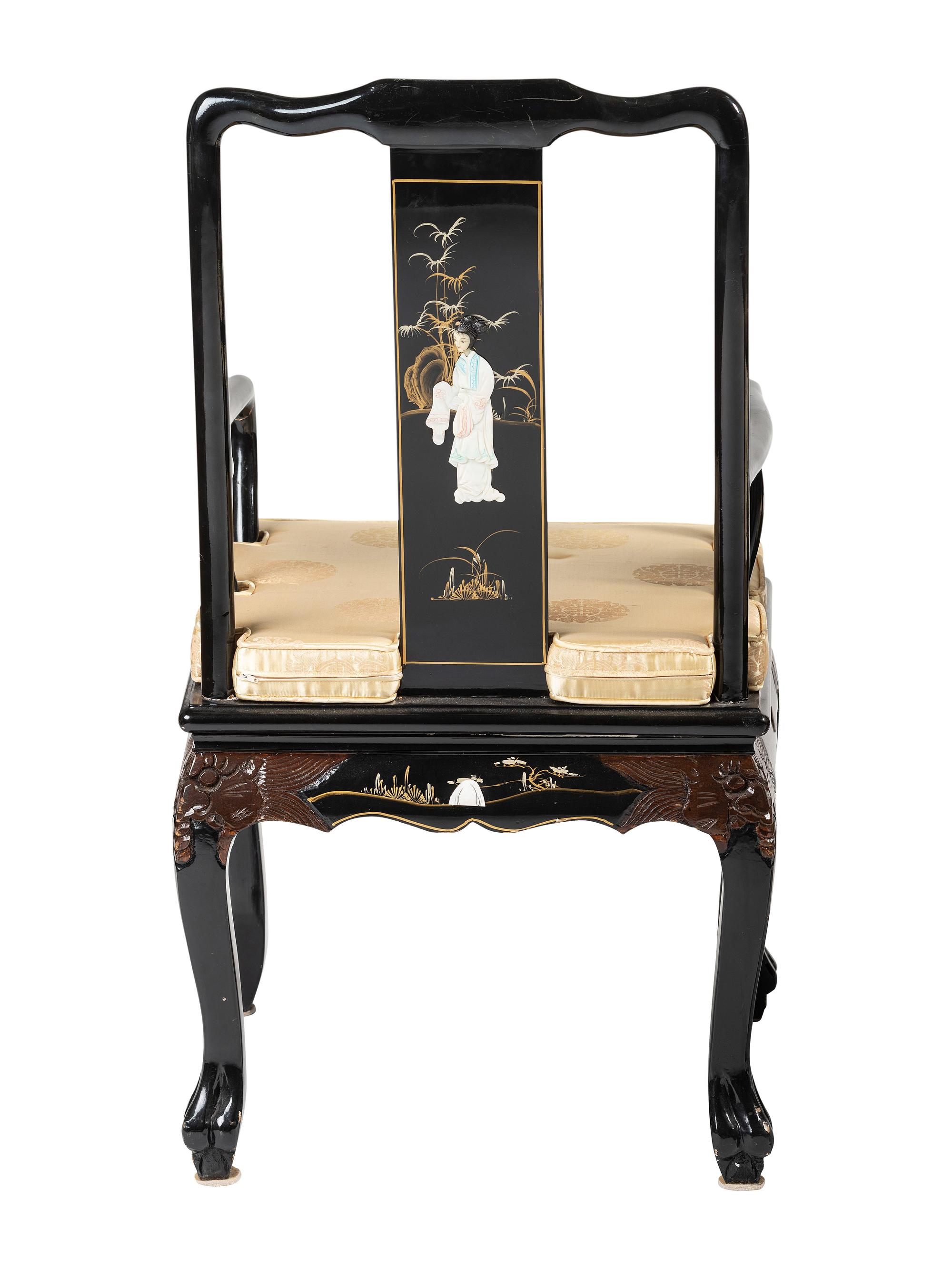 Eight Gilt and Black Lacquer Dining Chairs in the Chinese Taste