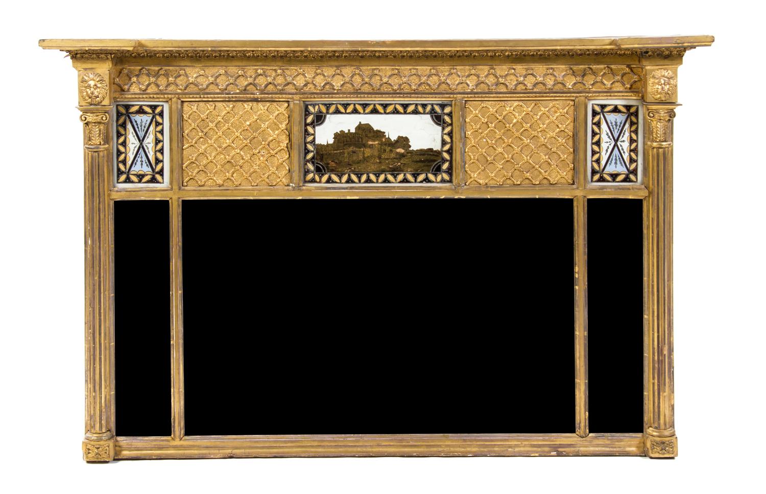 A Federal Giltwood Over Mantel Mirror, Height 27 1/2 x width 42 1/2 inches.