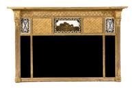 A Federal Giltwood Over Mantel Mirror, Height 27 1/2 x width 42 1/2 inches.