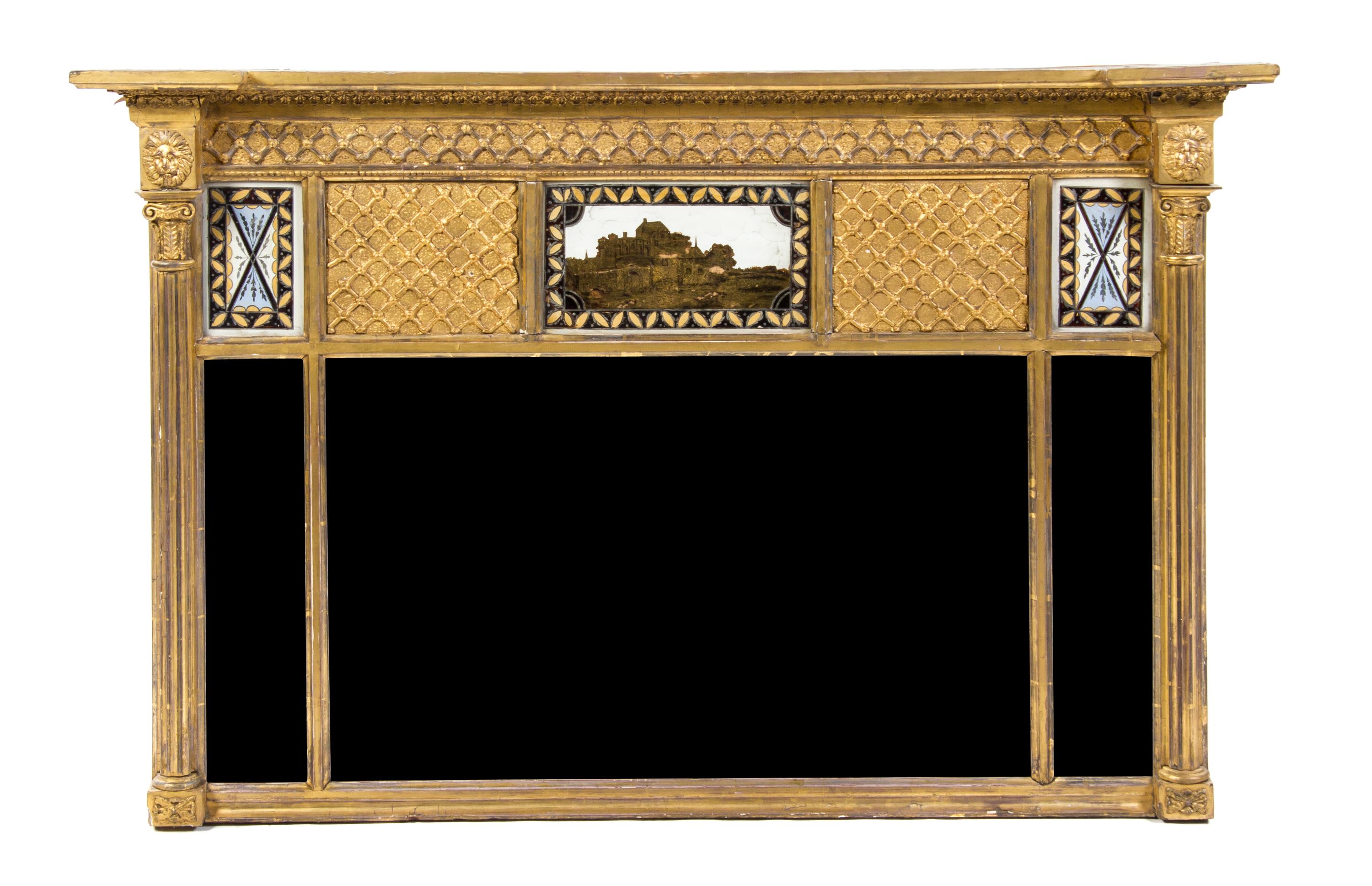 A Federal Giltwood Over Mantel Mirror, Height 27 1/2 x width 42 1/2 inches.