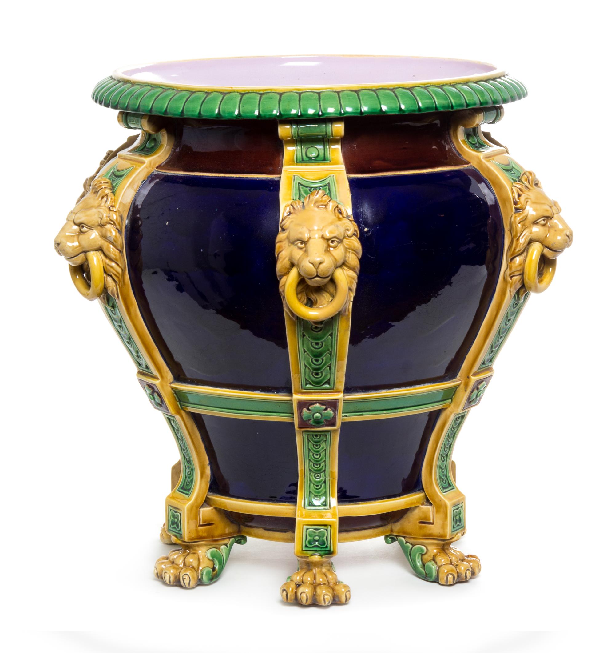 A Majolica Jardiniere Height 17 3/4 inches. — LATE 19TH CENTURY