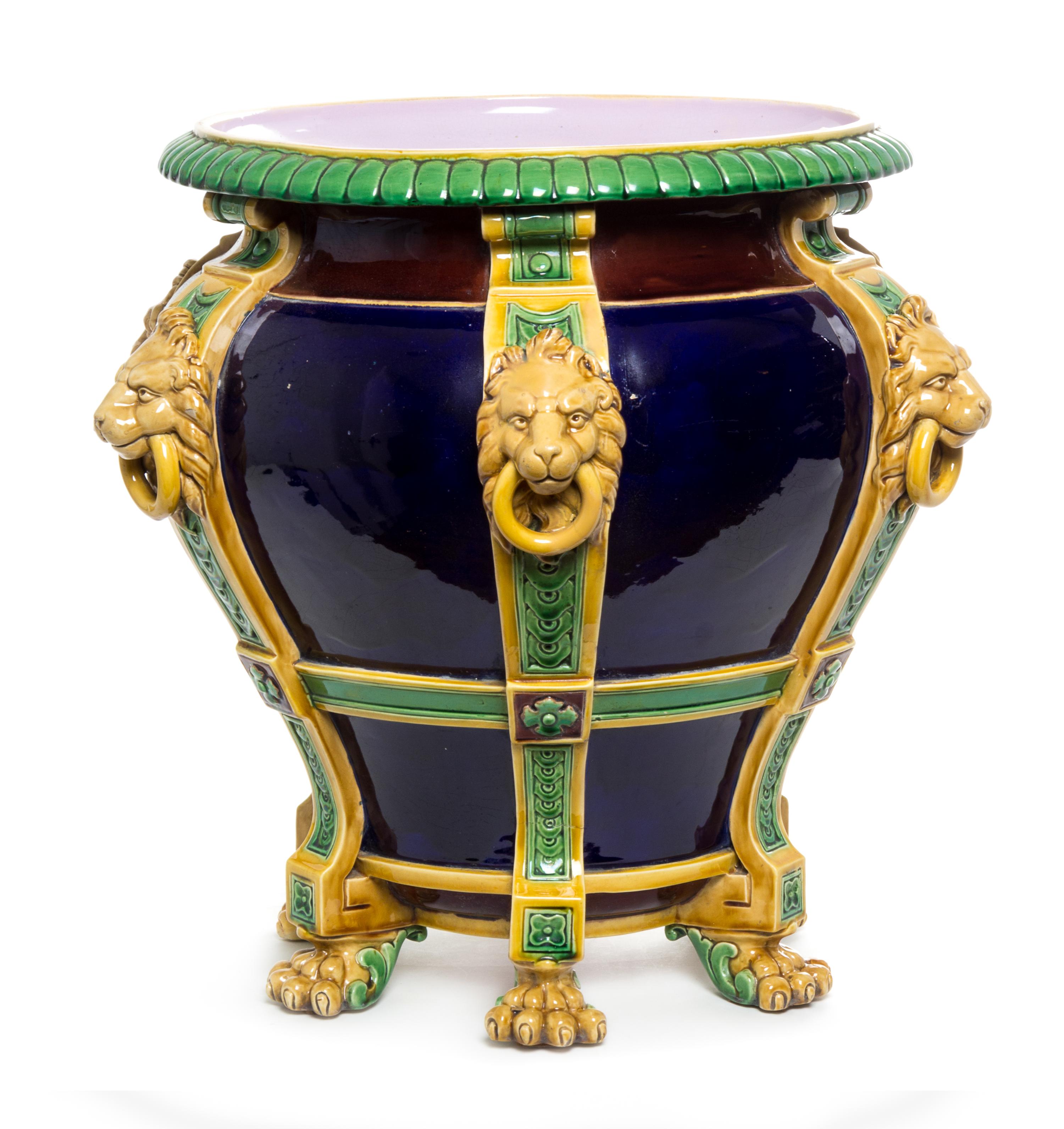 A Majolica Jardiniere Height 17 3/4 inches. — LATE 19TH CENTURY