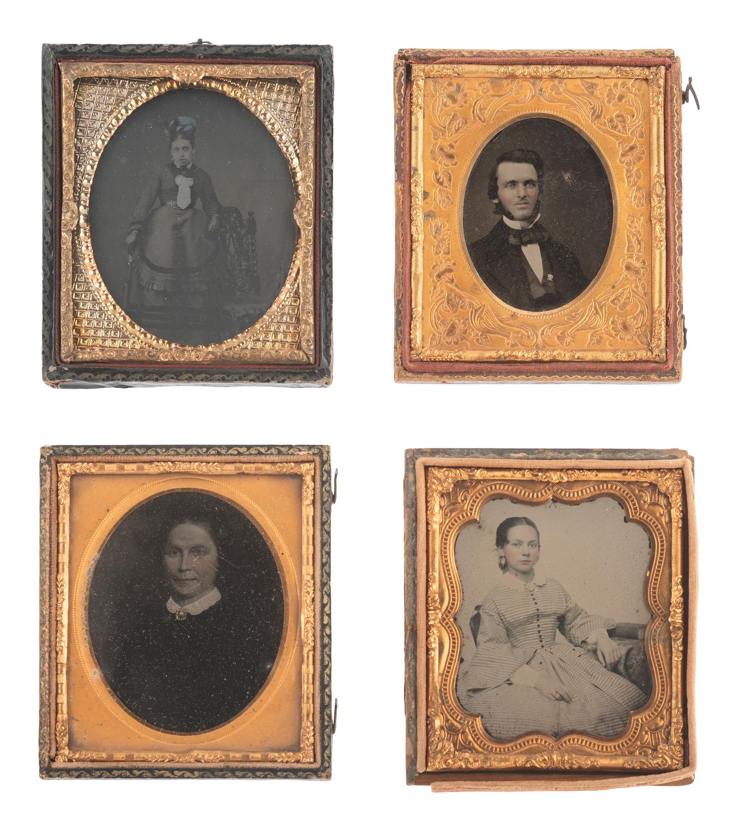 [EARLY PHOTOGRAPHY]. 57 sixth and ninth plate ambrotypes and tintypes of men and women.
