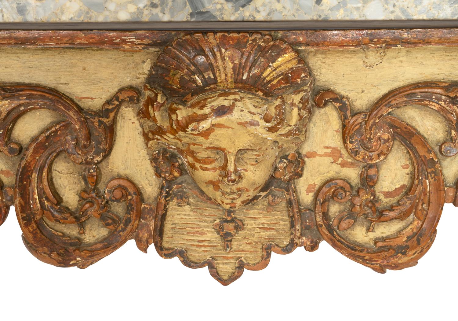 A Régence Painted and Parcel Gilt Marble-Top Console Table