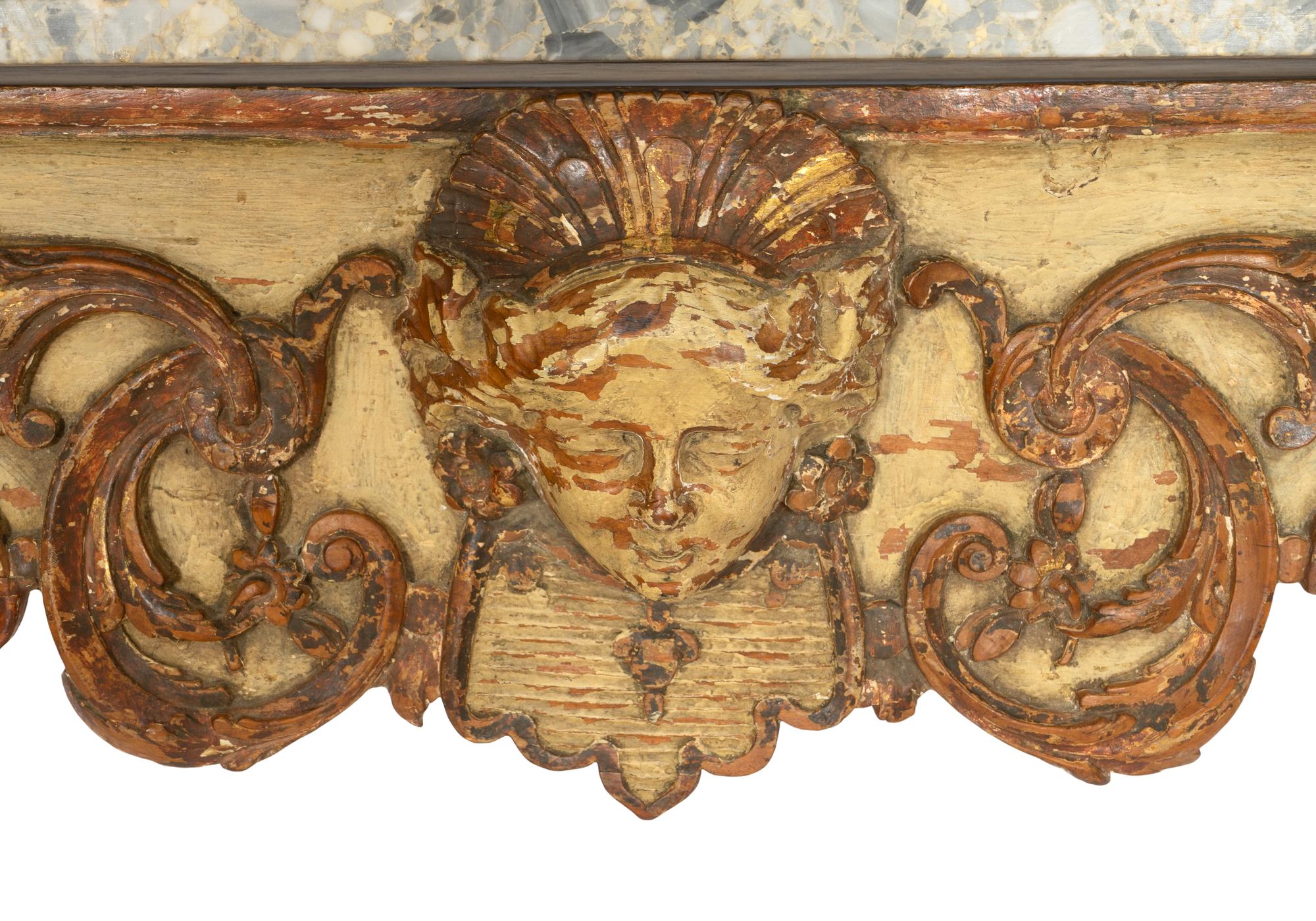 A Régence Painted and Parcel Gilt Marble-Top Console Table