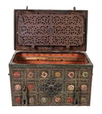 A Continental Polychrome Decorated Iron Strong Box