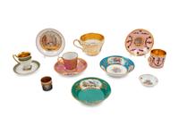 A Collection of Continental Porcelain Cups and Saucers